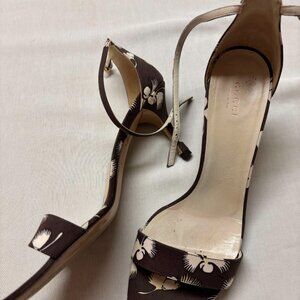 GUCCI Floral Printed Brown Ankle Stiletto Heels Sandals Size 9